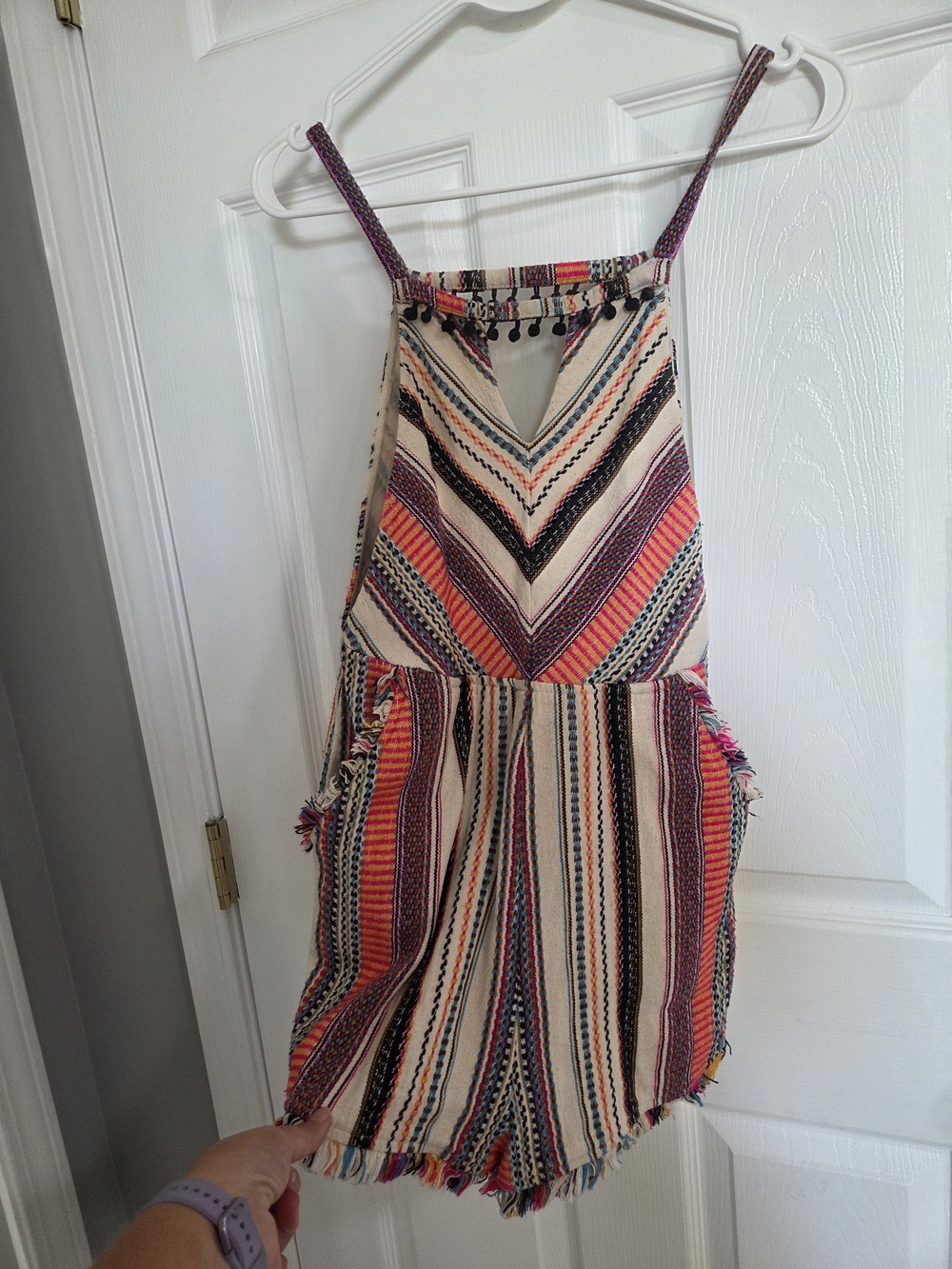 Bohemian Striped Spaghetti Strap Dress in Cream and Multicolor